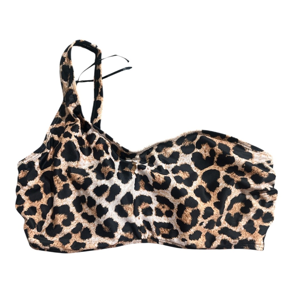 Ivory Rose Leopard Print One Shoulder Fuller Bust Bikini Top 34DD Underwire